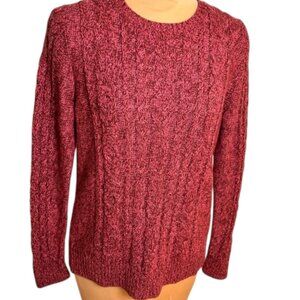 LL Bean Burgandy/Pink Marled 100% Cotton Cable Knit Sweater Size Medium